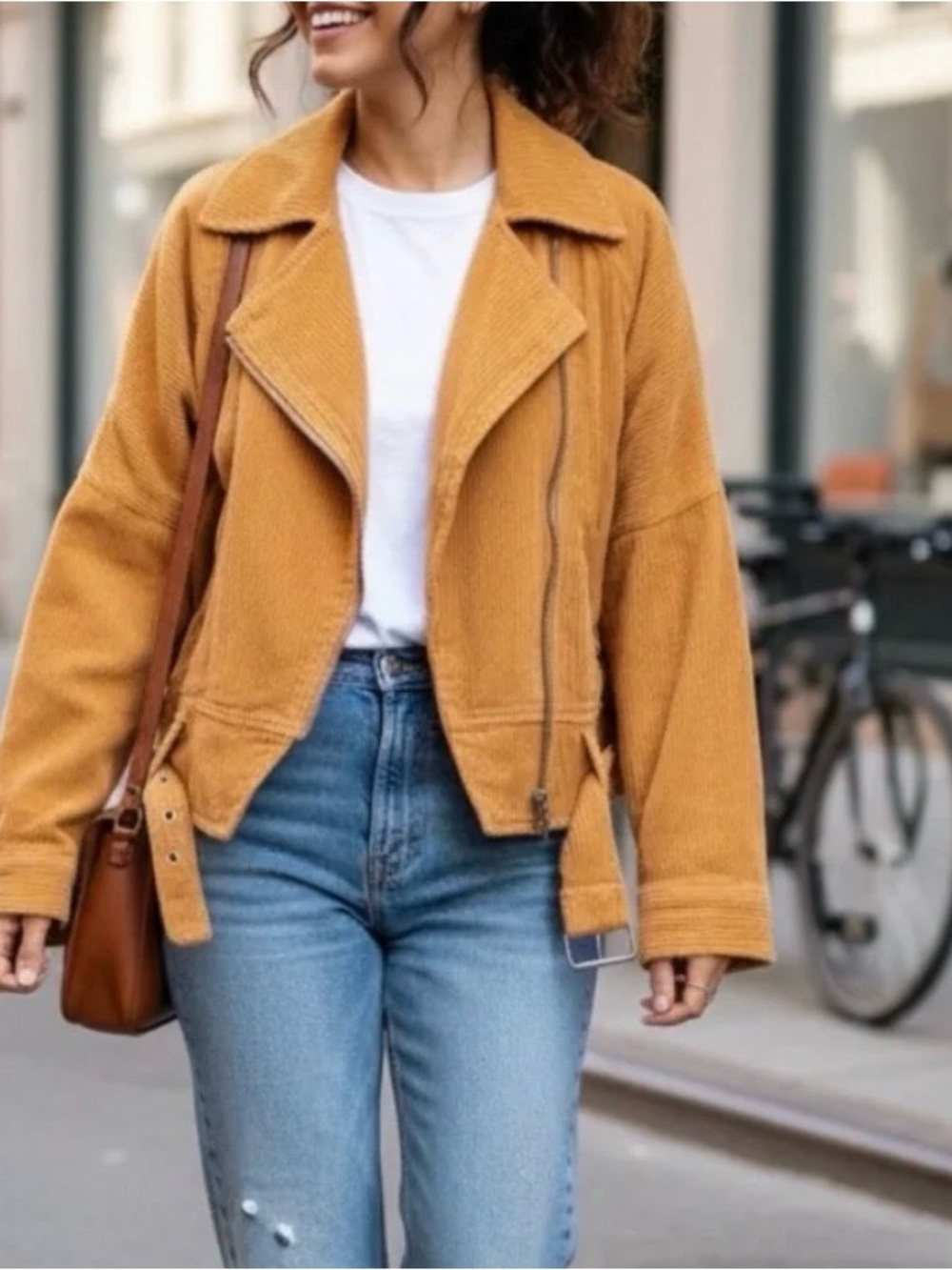 Free People Jacket corduroy Slouchy Dolman sleeve moto short belted pockets S